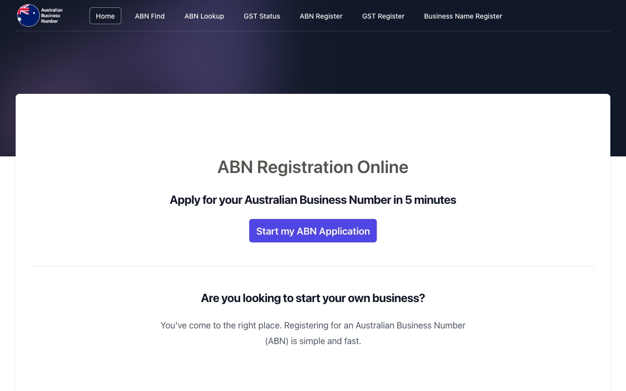 Vista del sitio de ABN Register